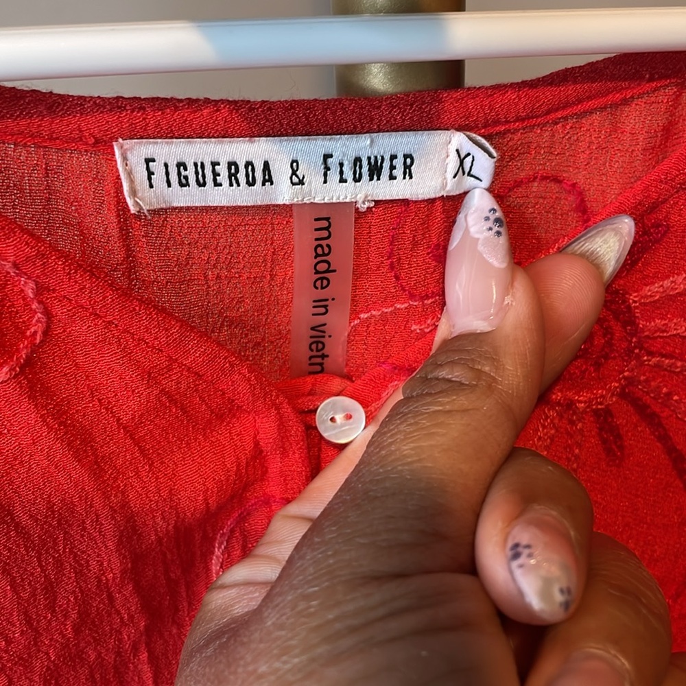 Fig & Flower Retro Embroidered Floral Red Woman’s Boho peasant blouse XL - Picture 4 of 6